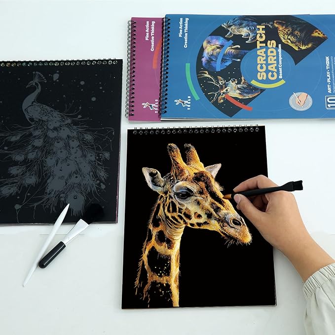 Animals Scratch Art Book for Adults-Colorful Animal Scratch Paper|Scratch Painting Paper Craft Kit|Creative Foil Engraving Scratch Art|Stress Relief Gift for Craft Lovers(Animal Series 2)