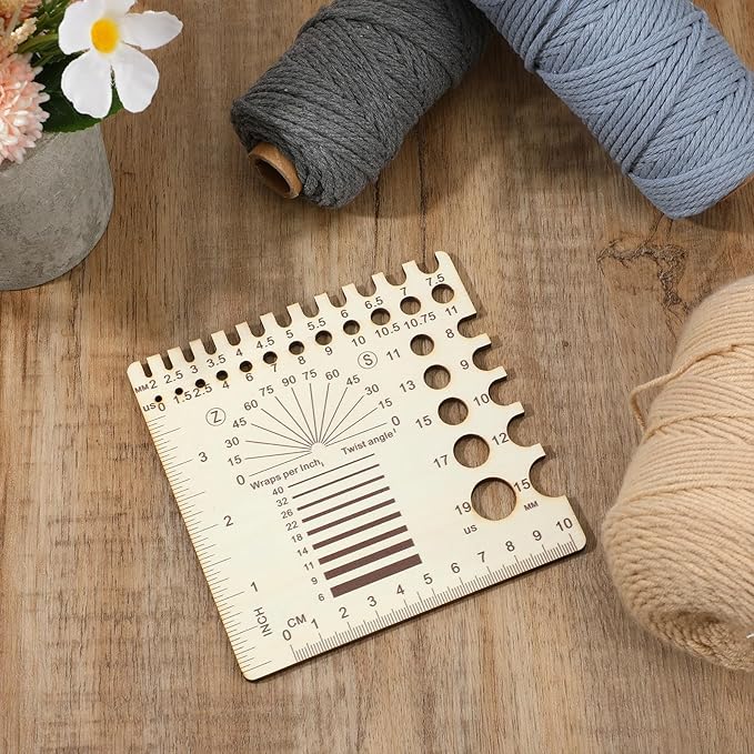 XLIUAX Wooden Rulers, Crochet Stitch Counter Spinner Yarn Measure Needle Gauge Swatch Ruler for Knitting Crochet Gauge Measuring Tool Poplar Square Measuring Tool Multi-Size Holes for Needles (C)