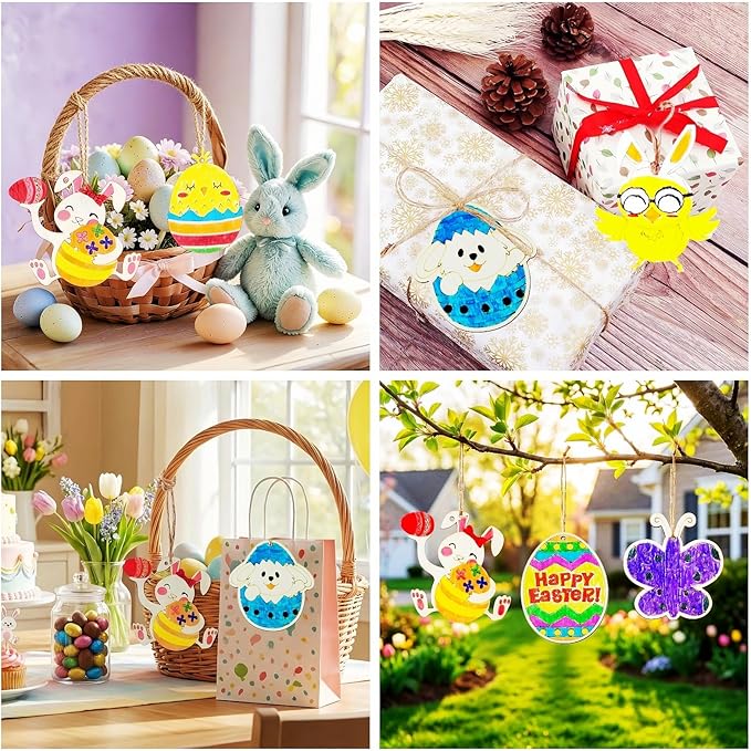 Yodeeni 40Pcs Easter Crafts for Kids, Unfinished Wooden Ornaments DIY Crafts Painting Kit for Kids Ages 4-8 8-12 Easter Activities Party Favors Supplies Hanging Decorations Gifts Basket Stuffers