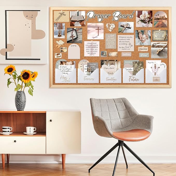 Prayer Board Kit Stickers - 162 Pcs Prayer Board Supplies with Pins Envelope Bible Verse Quotes Cards, Jesus Christian Vision Boards, Bible Study Supplies (Not Including Board)