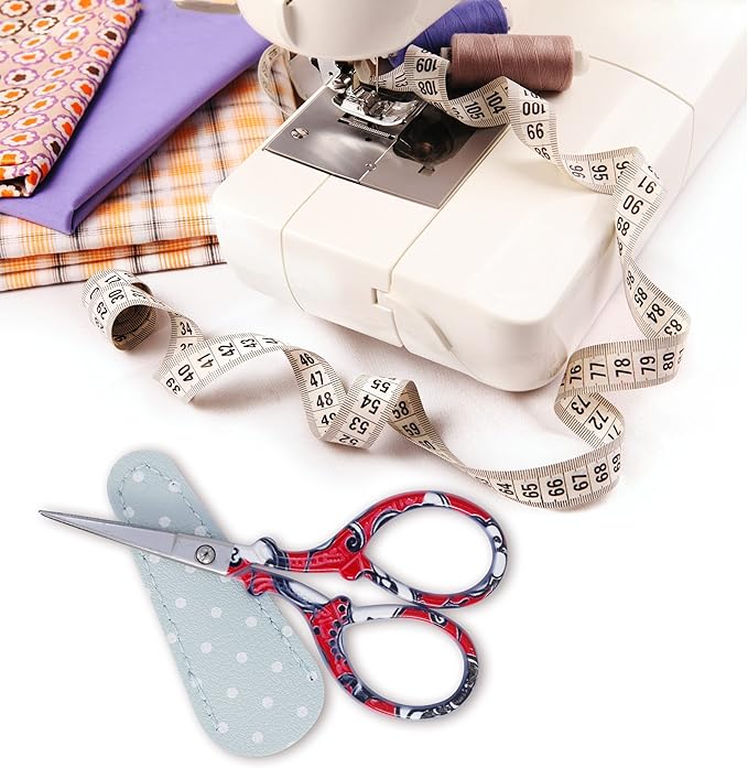Small Embroidery Scissors with Leather Cover for Sewing, Crafting, and Everyday Use