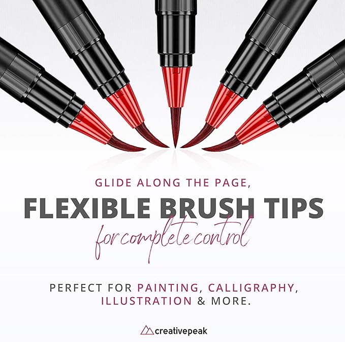 Creativepeak Watercolor Brush Pens - 72 Vibrant Soft Tip Coloring Markers with 4 Blending Brushes - Premium Art Supplies for Calligraphy, Lettering, Coloring & Journaling