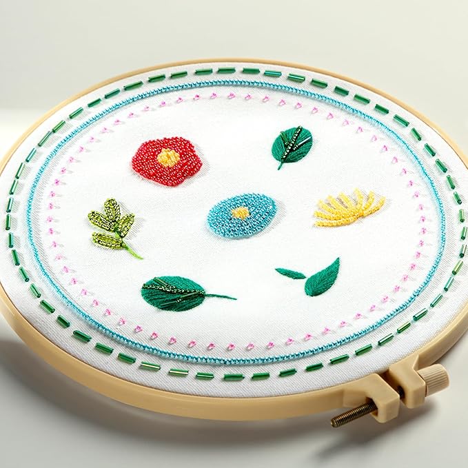 HTVRONT Sparkling Bead Embroidery Kit for Beginners- 3 Sets Complete Embroidery Kits with Step by Step Stitch Video & Instruction, Starter Embroidery Kit with 11 Stitches for Christmas Gifts for Woman