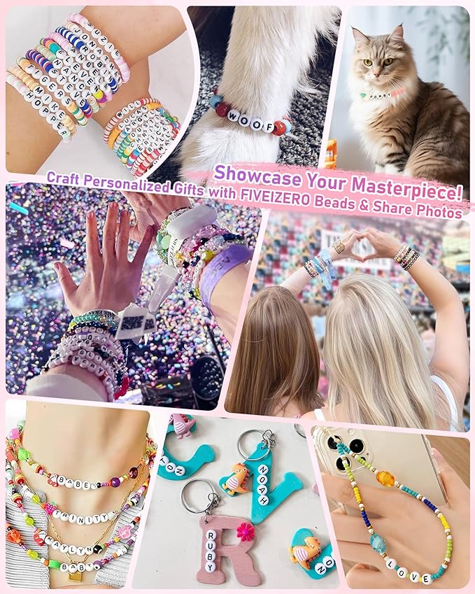 1760PCS FIVEIZERO Colored Round Letter Beads, 4x7mm Acrylic Alphabet Beads for Jewelry Making, Friendship Bracelet Making Kit for Necklace, Keychain & DIY Crafts