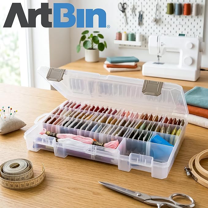 ArtBin Floss Finder Box: Clear Sewing Organizer with 6 Compartments, 12 Dividers, Durable - Perfect for Embroidery Floss and Small Sewing Supplies Storage