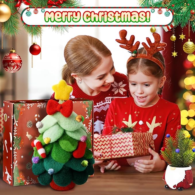 KIDS KING Needle Felting Kit for Handicraft Beginners Teens & Adults – Christmas Tree Felting with Instruction, Material Tools: Wool, Needles, Felting Pad, Home Decorations Christmas Gifts