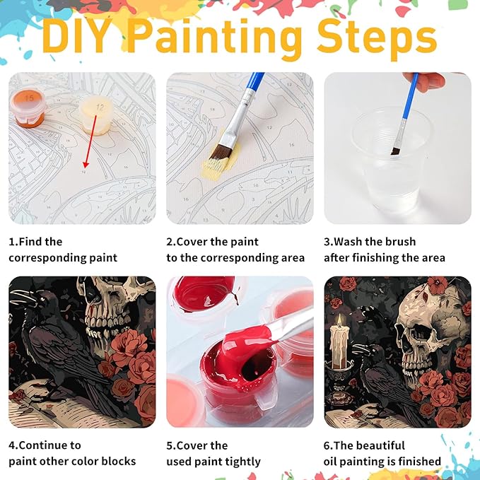 Paint by Numbers Kit for Adults, Skull Paint by Numbers Kit for Adults Beginners, DIY Acrylic Painting on Canvas for Home Wall Art Decor(16x20Inch