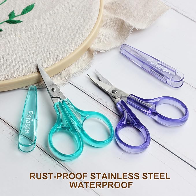 PAFASON Small Travel Embroidery Scissor Set Curved Straight Tip All Purpose for Quilting Sewing Knitting Crafting Cross Stitch Crochet Thread Yarn Paper Fabric Detail Multipurpose Cutting Safety Case
