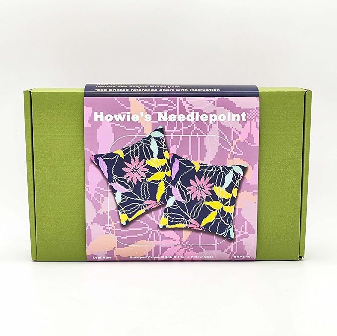 Howie's Needlepoint Needlepoint Kits for Adults, Pillow Front Cross Stitch Kit with Embroidery Pattern on Canvas, Yarn, 2 Needles and Instruction, 16 x 16inch(Leaf Vine)