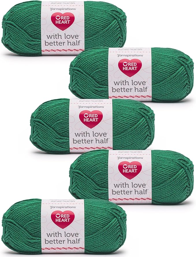 Red Heart with Love Better Half Ivy Yarn - 5 Pack of 100g/3.5oz - 50% Acrylic 50% Cotton - #4 Worsted (Medium) - 174 Yards - Knitting/Crochet