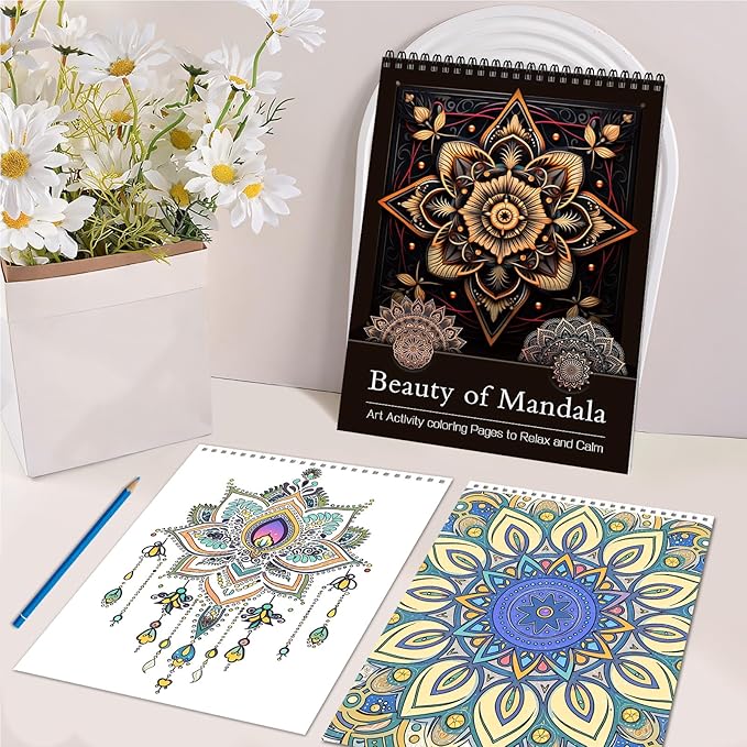 Mandala Coloring Book for Adults Relaxation Coloring Book for Women Spiral Bound Page Printed Single-Sided Thick Paper Gifts Arts and Crafts for Women to Relax 24 Mindfulness Coloring Mandala Pages