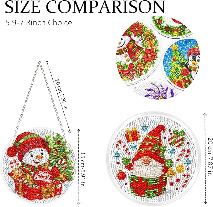 Eiflow Glass Diamond Art Hanging Kit for Adults Christmas, DIY Stained Glass Diamonds Painting Door Hanging Board Kit, Crystal Diamond Art Painting Pendant Ornament Full Drill