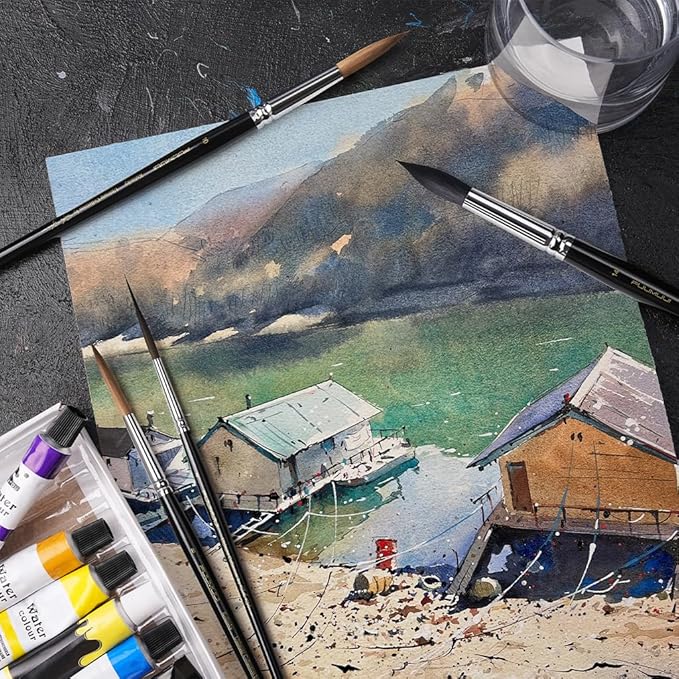 Watercolor Brushes Professional, Fuumuui 2pcs Kolinsky Sable Brushes, 1pc Pure Squirrel Mop Wash Round Brush & 1pcs Extended Needle Point Brush Perfect for Watercolor Acrylic Gouache Inks