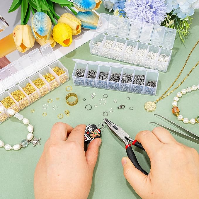 1350pcs Open Jump Rings Lobster Clasps Set with Jewelry Pliers,Tweezers and Jump Rings Tool Opener for DIY Bracelet Necklace Extender Chains Jewelry Making (Golden)