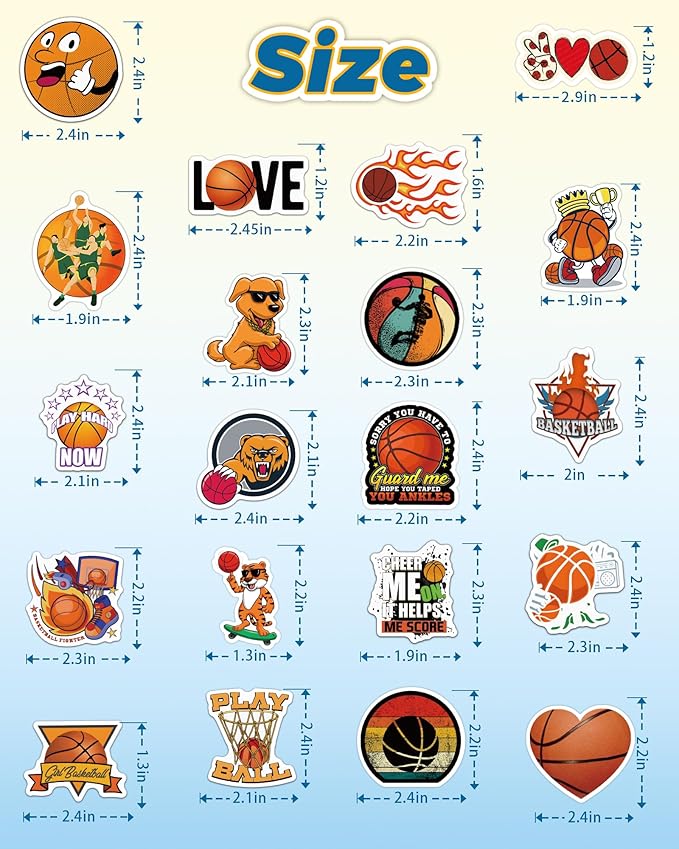 pcnearty 100 pcs sport stickers for kids, basketball water bottle stickers, vinyl waterproof laptop sticker for water bottle, bulk sticker packs for boys kids classroom prizes for elementary students