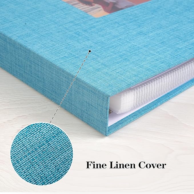 Mublalbum 8.5x11 Inch DIY Scrapbook Photo Album with 40 Plastic Sleeves 80 Pages Top-Loading Protectors, Linen Cover 3-Ring Binder for Baby Wedding Travel and DIY Projects (Blue)