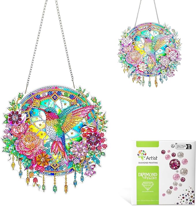 MAXBYE Hanging Diamond Art Kits for Adults Hummingbird, Special Crystal Double Sided Pendant DIY Diamond Art Painting Kits for Beginners Gift Wall Home Decoration
