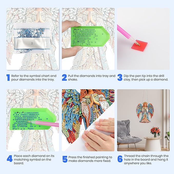 MXJSUA Diamond Art Hanging Kits for Adults Beginners, DIY Acrylic 5D Special Shaped Crystal Diamond Gem Art Painting Hanging Ornament for Home Wall Decor and Gift (Angel of Hope)