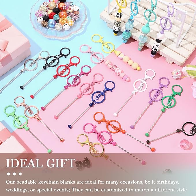 Tondiamo 24 Pcs Beadable Keychain Bars Bulk Beads for Keychain Making Kit Gifts for Women Men DIY Crafts (Mixed Color)