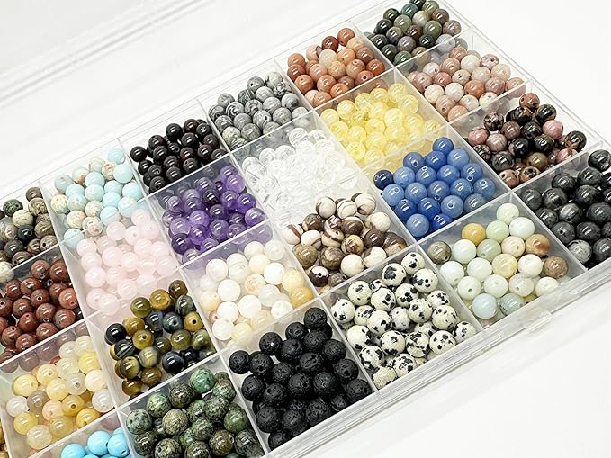 Yephac 1120pcs 6mm Natural Stone Beads, Round Crystals Bead Genuine Real Stones, Gemstone Beads Kit Charms for Bracelets Jewelry Making,Box Packed(28 Colors-1,6mm)