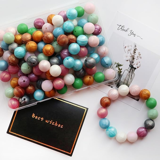 120pcs 15mm Bulk Silicone Beads for Pens, Keychains, Necklaces and Bracelets - Assorted Rubber Beads Set (Phantom)