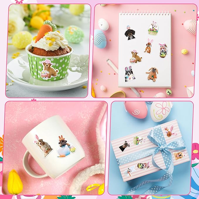 h1vojoxo easter dog sticker rolls - 1000pcs holiday dog dress up stickers for kids 16 designs funny self-adhesive stickers for easter party supplies easter eggs stickers for craft envelope dog lover