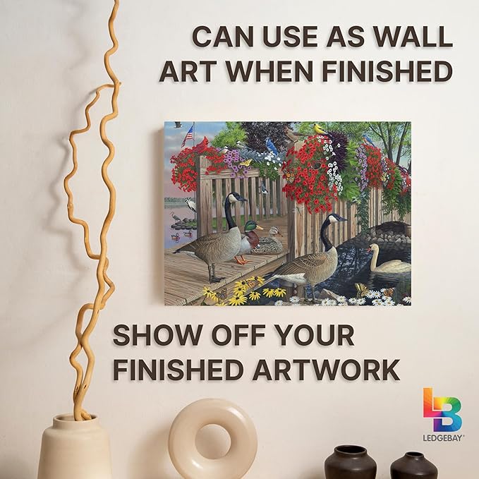 Ledgebay DIY Paint by Numbers Kit for Adults - Framed Canvas Beginner to Advanced Kit Includes Acrylic Paint Set, Brushes, Tabletop Easel (Nature's Blessing 12" x 16" Framed)
