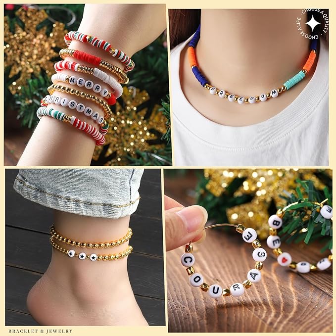 LEOBRO Letter Beads Bracelet Making Kit, Alphabet Beads for Bracelets, with Gold Bead and Elastic Bracelet Strings