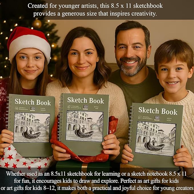 sketch book 8.5 x 11, sketch pad, pack of 1 (68lb/100gsm), 100 sheets spiral sketchbook, acid free drawing paper, sketch pads for drawing for adults, art paper for drawing and painting for kids.