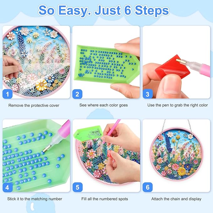 TOSTOG Spring Meadow Flower Diamond Art Pendant Kits for Adult, Diamond Painting Hanging Kit for Beginners, 5D DIY Crafts Gem Art, Waterproof Full Accessories for Home Decor Idea 20 * 20 cm/8 * 8 in