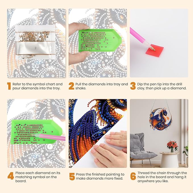 MXJSUA Dragon Diamond Art Hanging Kits for Adults Beginners, Crystal Diamond Suncatchers, Special Shape Diamond Painting Pendant Window Ornament Gifts for Home Garden Door Wall Decor