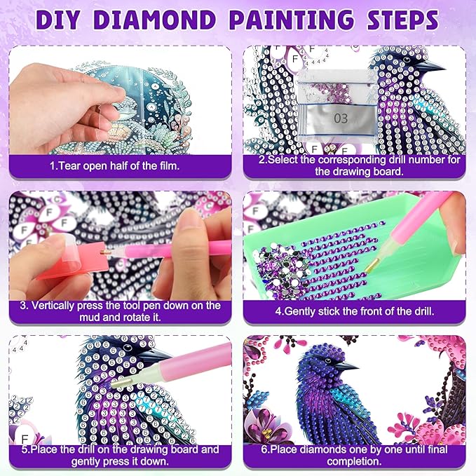 DOMROM Bird Diamond Art Hanging Kits for Adults Beginners, Special Shaped Crystal Diamond Painting Bird Pendant, DIY Diamond Art Suncatchers Animal for Home Garden Wall Decor Gift