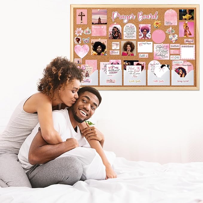 Black Women Prayer Board Supplies - Vemfare 162 Pcs Prayer Board Kit with Pins Envelope Bible Verse Quotes Cards, Pink Scrapbook Stickers, Bible Study Supplies for Women (Not Cork Board)