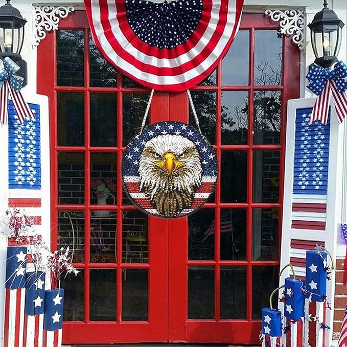DOMROM 4TH of July Diamond Art Hanging Kit for Adult, Eagle Diamond Art Hanging Kit, Patriotic DIY Diamond Art, Independence Day Diamond Hanging Pendant, Window Pendants Garden Wall Hanging Ornament