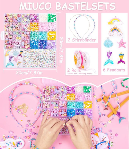 miuco bracelet making kit for kids girls - cute beads for jewelry making kit with charms - arts and crafts for make necklaces - birthday gifts for girls ages 5 6 7 8 9 10 (kids' jewelry making kits)