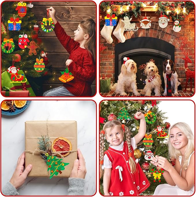 MGparty 60Pcs DIY Wood Slices, Wooden Christmas Ornaments Bulk for Crafts, Unfinished Paintable Wooden Hanging Decorations, Wood Kit for Crafts with 12 Coloured Pens and 60 Jingle Bells