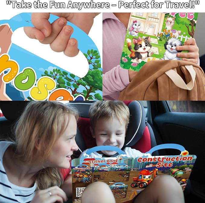 kalysky 6 set reusable sticker books for toddlers 1-3 2-4, kids 3d puffy stickers (dinosaurs, forest, town, pets, construction, insects), sticker activity books