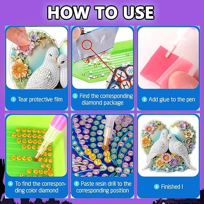 Hanging Diamonds Art kit for Adult, Spring DIY Dove of Peace Diamonds Painting Art Kit, 7.76x7.4 inch Acrylic Diamonds Painting Kit, Diamond Dot Kits Special Crystal Diamond Hanging Ornamen