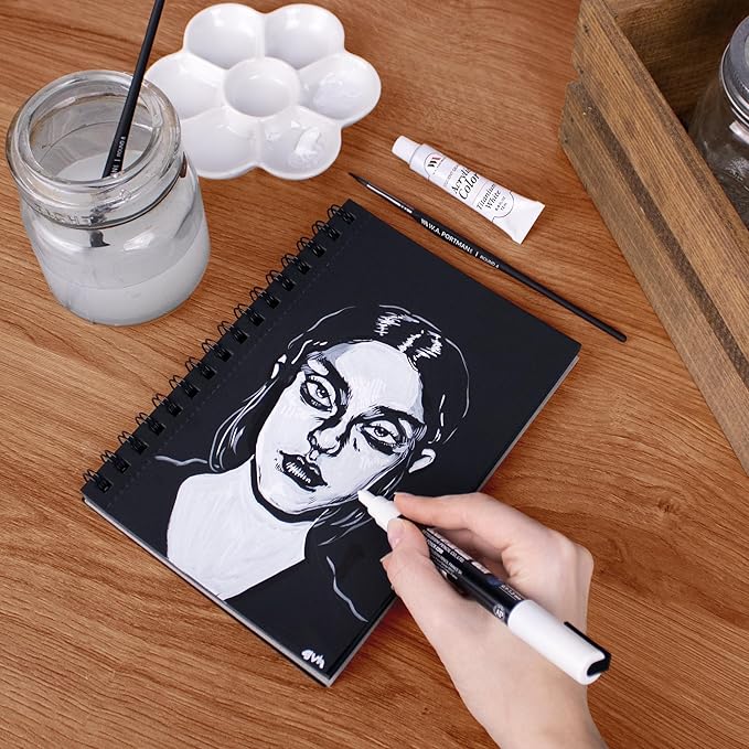 wa portman black paper sketchbook 2-pack a5 (6" x 8.25") – 140 gsm acid-free black sketchbook for drawing – 60 pages (30 sheets) drawing pad journal – mixed media sketch pad for kids & adults
