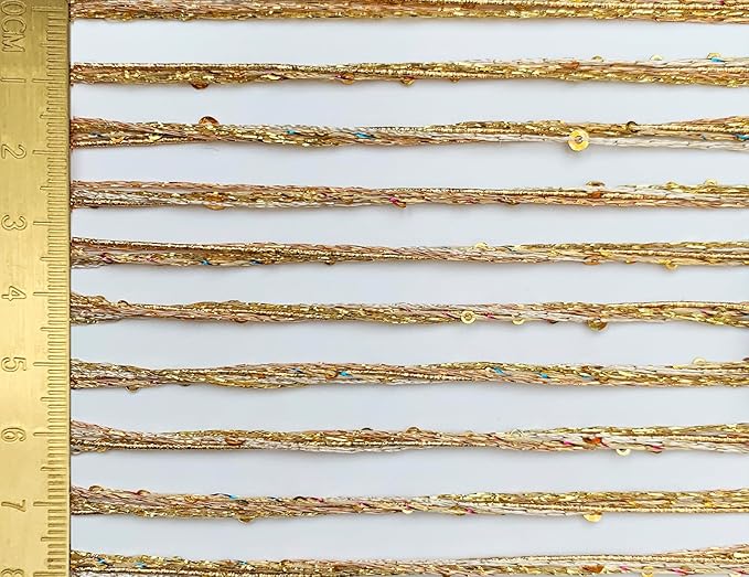 Artisanal Yarn Collection Multifiber Fancy Yarn with Mini Golden Sequins for Knitting Crocheting Crafts DIY, Set of 3 Rolls (Gold with Mini Sequins)