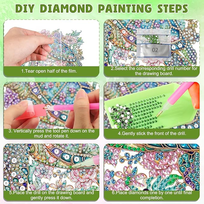 DOMROM Turtle Diamond Art Hanging Pendant, 5D Special Shaped Crystal Diamond Art Window Pendant Ornament Double Sided Pattern Wall Hanging Sign for Beginners DIY Crafts Decor 5.1x7.6in