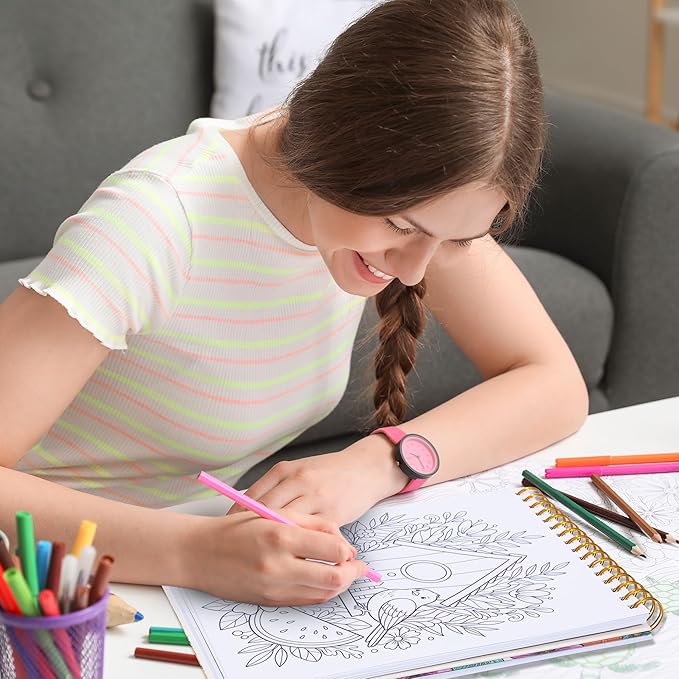 Flower Coloring Book for Adults 41 Unique Single Sided Patterns and 9 Blank Pages with 12 Colored Pencils Set 130GSM Thick Paper Stress Relief & Mindfulness Gift for Women Men, 8.5 X 11in