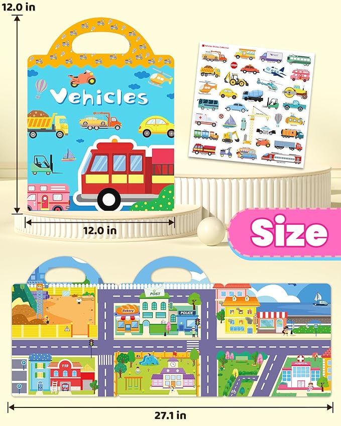 walenced reusable sticker book for toddlers, stickers for kids, toddler craft activities, toddler travel toys ages 3 and up boy girl birthday gifts