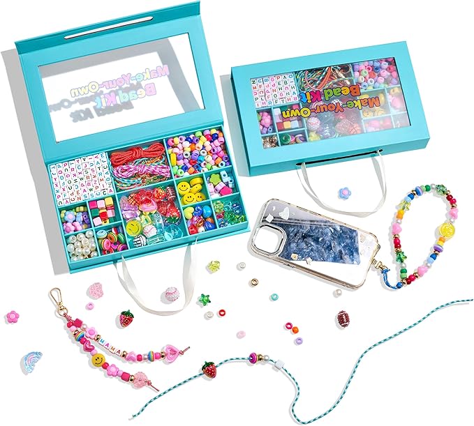 MINIMISSMIANYC DIY Keychain Making Kit for Women,Acrylic Heart Star Flower Letter Alphabet Baseball Pony Beads Phone Bag Charm Bead Kit Art Carft Jewelry Making Kit for Girls Boys Kids