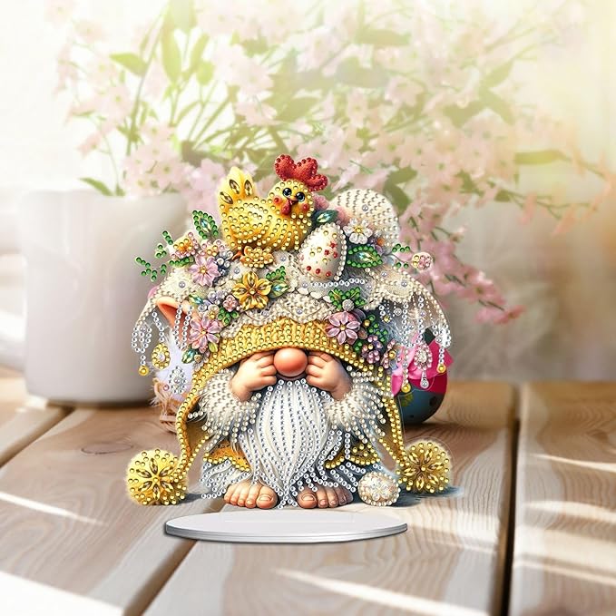 DIY Dot Diamond Desktop Easter Creative Ornaments Diamond Art Painting by Number Embroidery Arts and Crafts Easter for Home Office Garden Decoration (Single Side Dot Diamond)-21-Chicken Goblin