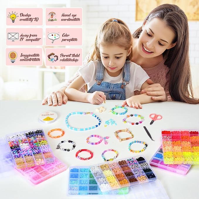 Ilootm Friendship Bracelet Kit, 16800pcs, 96 Colors Polymer Clay Beads & 24 Colors Glass Seed Beads, 400 Letters Beads,Bracelet Making Kit for DIY Jewelry Making&Friendship Bracelet Making