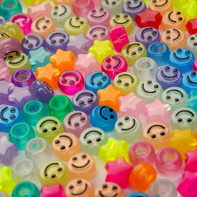 1000pcs Pony Beads, 15 Color Kandi Beads for Bracelets Making Kit, Hair Braids Crafts Jewelry Making Crafts Friendship Necklace Earrings DIY(Large Hole Luminous Mixed Color)