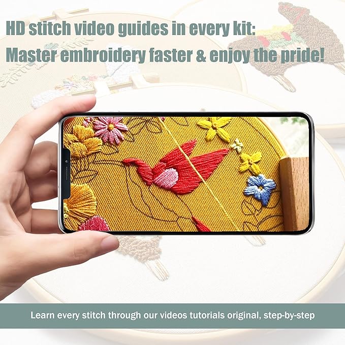 lx lermx embroidery kits for beginners, adult starter cross stitch kit needlepoint complete diy kit with unique patterns, hoop, colorful threads, tools, step by step instructions & video tutorial