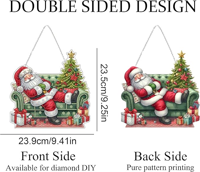 DIY Acrylic Diamond Art Painting Wreath Kits Special Shaped Rhinestone 5D Diamond Art Window Pendants Home Garden Wall Hanging Kits Hanging Ornament (Sleepy Santa Claus)
