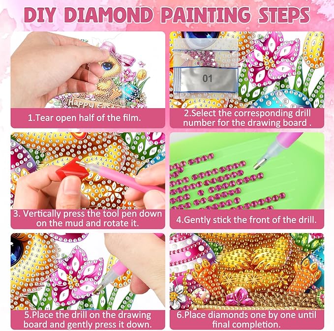 DOMROM Duck Diamond Art Hanging Kits for Adults, Easter Special Shaped Crystal Diamond Painting Duck Pendant, DIY Diamond Art Suncatchers Animal for Home Garden Wall Decor Gift